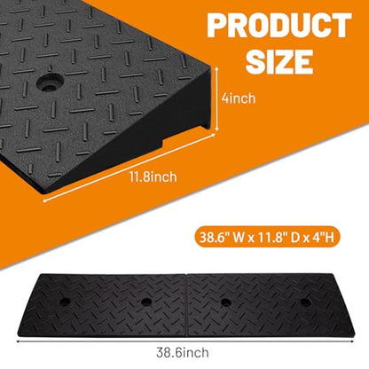 2 Pack 4'' Rise Rubber Curb Ramp Heavy Duty Loading Rubber Curb Ramps，Suitable for Cars, Bicycles, Motorcycles, Lawn Mowers, Mobile Pets (38.6 x 11.8 x 4 Inch) - size: 4" Rise