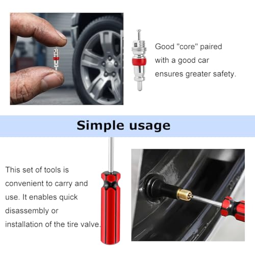 14PCS Car Tire Valve Stem & Core Removal Kit, Including 6PCS TR412 Snap-in Valve Stem and Core with 1 Single Head Remover Installer Tool, Auto Tyre Accessories, Universal for Vehicle