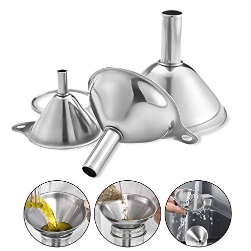 Small Funnels for Filling Bottles Stainless Steel Kitchen Funnels (Short) | 3 Pcs Food-grade Metal Kitchen Funnels Set for Transferring Essential Oils Liquid Fluid Spice Dry Ingredients Powder,Durable - size: ‎Short-handled funnel