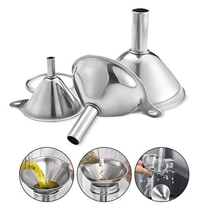 Small Funnels for Filling Bottles Stainless Steel Kitchen Funnels (Short) | 3 Pcs Food-grade Metal Kitchen Funnels Set for Transferring Essential Oils Liquid Fluid Spice Dry Ingredients Powder,Durable - size: ‎Short-handled funnel