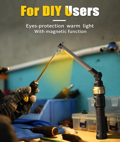 HOTLIGH Rechaegeable Work Light, 5000mAh Magnetic Flashlight with 360° Rotate Foldable Design, 1200 Lumens Led Work Light, Mechanic Light for Car Repairing/Emergency,Fathers Day Dad Gifts