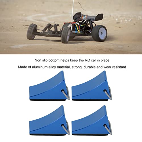 4PCS RC Model Car Wheel Chock, Aluminum Alloy RC Wheel Chock with Anti - Slip Bottom, Durable Tire Stopper for Gen8 Axial SCX10 and Universal RC Cars (Blue) - color: Blue
