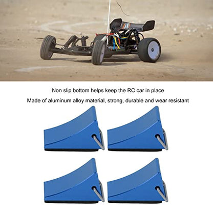 4PCS RC Model Car Wheel Chock, Aluminum Alloy RC Wheel Chock with Anti - Slip Bottom, Durable Tire Stopper for Gen8 Axial SCX10 and Universal RC Cars (Blue) - color: Blue