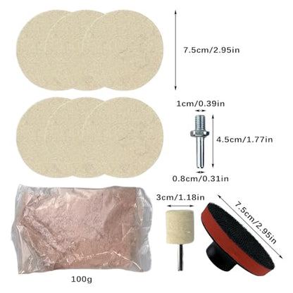 9Pcs/Set Glass Polishing Kit, 100g Cerium Oxide Powder Polishing Kit with Towel Polishing Wheels Set Polish Pads, Deep Scratch Remover for Windscreen and Glass Repair - color: 2