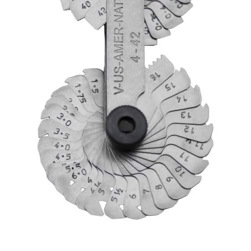 Grip US American National Thread Pitch Gauge MM & SAE Markings - Measures Counts from .25 to 5.5mm and 4 to 42 SAE - 60 Degree Thread Profiles and Locking Devices