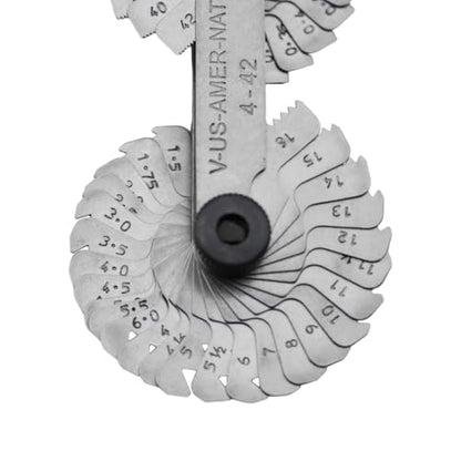 Grip US American National Thread Pitch Gauge MM & SAE Markings - Measures Counts from .25 to 5.5mm and 4 to 42 SAE - 60 Degree Thread Profiles and Locking Devices
