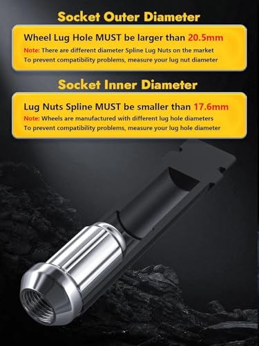 MIKKUPPA Small 6 Spline Lug Nuts Socket, Compatible with 3/4“ (19mm) and 13/16“ (21mm) Hex Wrench, for 12x1.5, 12x1.25, 1/2-20 Spline Nuts, 20.5mm Thin Wall Wheel Nuts Tuner Tool Key - color: Black, size: 6 Spline - 1 PC