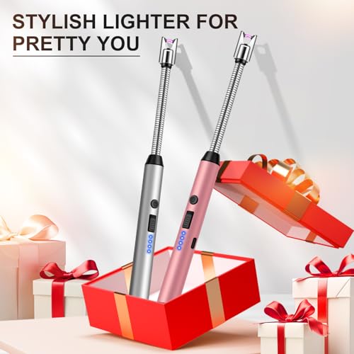 Upgraded 2 Pack Electric Candle Lighter with 360° Flexible Neck & Safety Lock, Windproof USB Rechargeable Flameless Arc Long Lighters for Grill, BBQ, Camping, Fireplace, Stove (Rose Gold & Silver) - color: Silver & Rose Gold