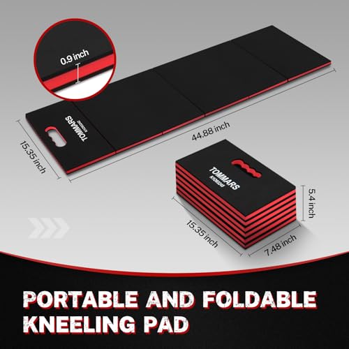 TOMMARS 0.9-Inch Thick Foldable Mechanic Kneeling Pad 44.88 Inches Unfolded | Five 15.35 x 7.48 x 0.9-Inch Panels, High-Density Foam, Tool Pockets, Carry Handle, Waterproof Oil-Resistant Nonslip Surface - size: 44.8in Length-5-Fold