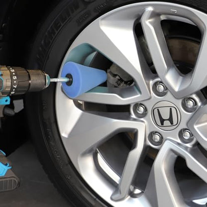 SPTA Moderate-Cut Polishing Ball, Polishing Tool with Quick Swap Bit Spherical Cone for Deep, Safe Metal Polish in Hard-to-Reach Areas Deep-Dish Wheels,Tight Areas, Ideal for Wheels & Curved Surfaces - color: Blue T80 Moderate-Cut Polishing Cone
