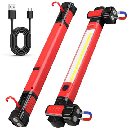 Work Light, 2500LM 5200mAh Mechanic Under Hood Light Bar, Red, 1 Pc | 2-Level Brightness, 4-10H Runtime, Magnetic Bases & Hooks, 360° Rotating, Tool Gift, for Car Repair, Camping, Emergency