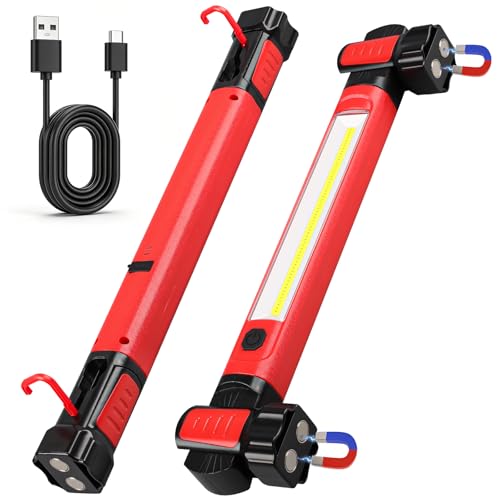 Work Light, 2500LM 5200mAh Mechanic Under Hood Light Bar, Red, 1 Pc | 2-Level Brightness, 4-10H Runtime, Magnetic Bases & Hooks, 360° Rotating, Tool Gift, for Car Repair, Camping, Emergency