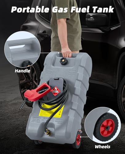 15 Gallon Gas Can, Portable Fuel Tank With Pump, Fuel Transfer Tank, Portable Gasoline Tank On Wheels With Le Fluid Transfer Siphon Pump and 10-Inch Hose for Cars, Boats, Lawnmowers, ATVs - color: Grey