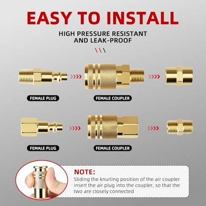 22PCS 1/4 Inch Quick Connect Air Hose Fittings, Premium Metal Air Compressor Fittings, Air Tool Quick Connect Air Line Fittings (Compatible with Air Compressors, Air Hoses, Air Nailers)