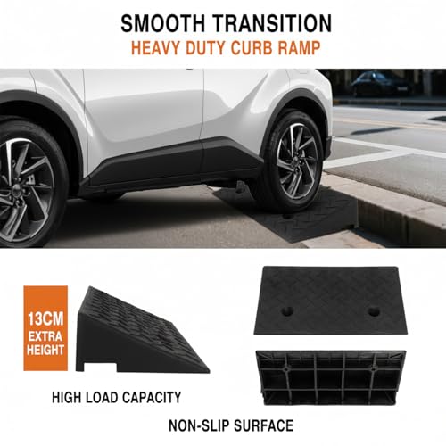 5" Curb Ramp - PLSER Rubber Curb Ramps Curb Ramps for Driveway 7700LBS/3.5T Capacity Vehicle Ramps for Motorcycle Car Bike Wheelchair,2PCS - size: 19.69"×11.81"×5"