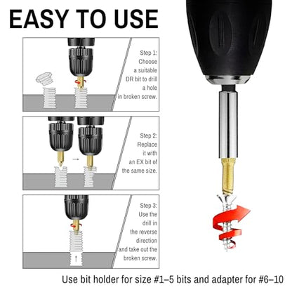 22PCS Screw Extractor Set, HSS 6542 Titanium Easy Out Kit for Removing Broken Bolts, Rusted Screws & Stripped Nuts, Heavy Duty Drill Compatible Damaged Screw Remover - size: 22 Pieces