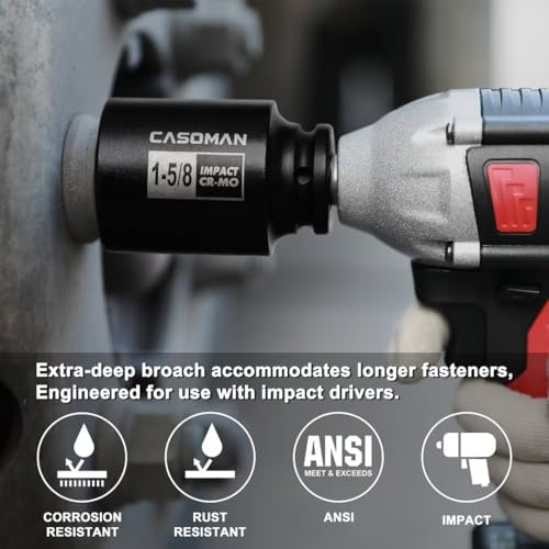 CASOMAN 11PCS 1/2-Inch Drive Large Impact Socket Set, 6 Point, 1-3/8-Inch to 2-Inch, SAE Spindle Axle Nut Impact Socket Set, CR-MO - size: 1/2" Dr. 11pcs (1-3/8" - 2")