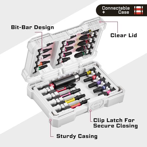 Geinxurn 40Pieces Impact Screwdriver Bits Set, Magnetic S2 Steel Phillips/Square/Torx Insert Power Bits Tips,Impact Bit Holder and Nut Driver with Storage Box Case - style: 40pcs-Yw/Bg
