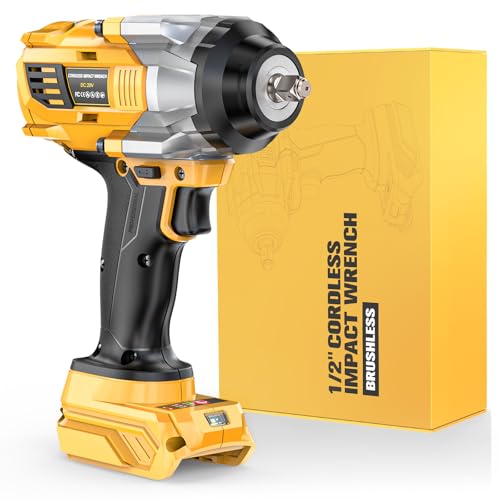NATBEESY Cordless Impact Wrench Compatible with DeWalt 20V Battery: 1/2 Inch Hog Ring Impact Driver - High Torque - 1360N.m/1000Ft-lbs Cordless Impact Gun - Brushless Motor with LED Light - Tool Only - style: 1360N.M