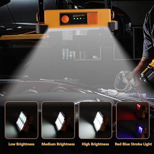 2 Pack 120W Solar Rechargeable Work Light, 144 LED 10000LM Portable Flood Light with Stand, IP66 Waterproof 4 Modes LED Job Site Lighting Flashlights for Mechanic Camping Fishing Car Repair - style: Yellow 2 Pack