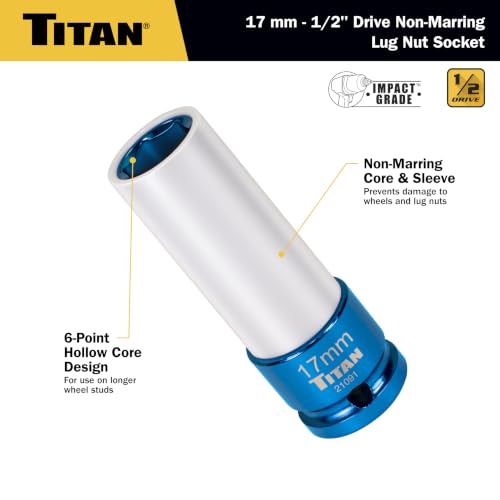 Titan 21091 1/2-Inch Drive x 17mm Non-marring Impact Deep Lug Nut Socket - size: 17mm