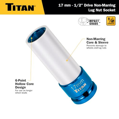 Titan 21091 1/2-Inch Drive x 17mm Non-marring Impact Deep Lug Nut Socket - size: 17mm