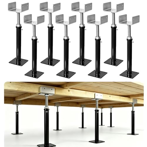 8 Pack U-Shaped Screw Jack, 11"-15" Adjustable Deck Support House Jacks for 4x4/4x6/4x2 Wood Beam, Heavy-Duty Steel Floor Jack Post for Crawlspace Leveling, Basement Support - color: Black, size: 11"-15"(8 Pack)
