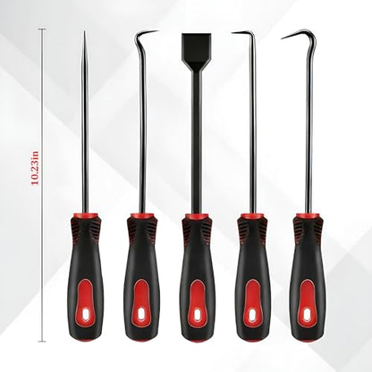 11PCS Car Carbon Steel Precision Hook and Pick Set, Gasket Scraper Hoses Puller Remover Hand Pickup Tool, Magnetic Telescoping Tool Kit for Automotive Electronic Maintenance (Red) - color: Red