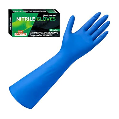 16 inch Nitrile Disposable Gloves Long Sleeved Blue 6Mil Durable Waterproof Latex Free Cleaning Dishwashing 50PCS - color: Blue, size: Medium