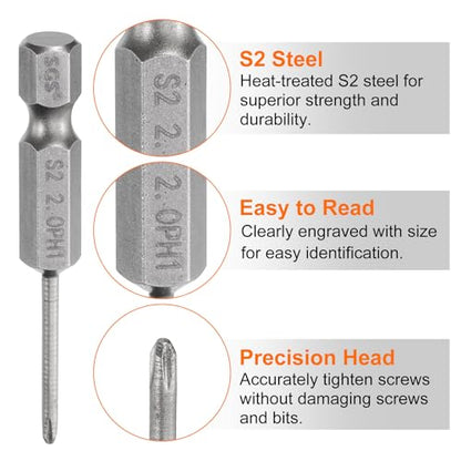 HARFINGTON 5pcs #1 Phillips Screwdriver Bit PH1 1/4" Hex Shank 2" (50mm) Long Magnetic S2 Steel Industrial Grade Screw Driver Bit Cross Head Electric Drill Bits 0.079" (2mm) Rod - size: PH1 x 50mm x 2mm