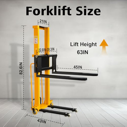 Electric Pallet Stacker Electric Forklift Capable of Boarding Trucks Pallet Lift 1300lbs Capacity 63" Lifting Height Material Lift with Fixed Legs (Width Adjustable, 63" Lifting) - color: Width Adjustable 63" Lifting