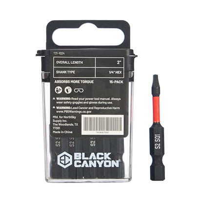 BLACK CANYON SQ1 Impact Square Bits, 15-Pack, 2-Inch Length, 1/4-Inch Hex Shank, S2 Steel Construction, Magnetic Tip for Impact Drivers, Drills & Power Tools - size: 15 Pack, style: SQ1