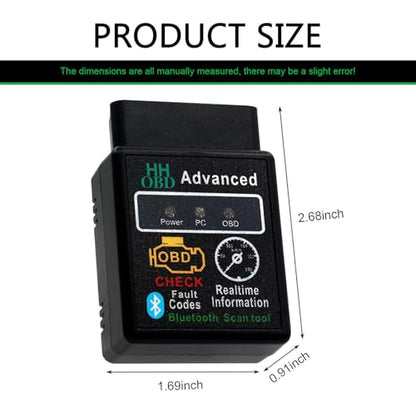 Car OBD2 Bluetooth Diagnostic Tool, Wireless Reset and Clear Fault Codes Device, OBDII Engine Light Eliminates Scanner with Exclusive App, Universal for iOS & Android & Windows (Black)