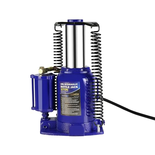 32 Ton//64,000 LBS Air Hydraulic Bottle Jack, Pneumatic Quick Lift Welded Car Bottle Jack,10.2-20.1 inch Lifting Range Manual Handle and Air Pump,Heavy Duty Auto Truck Travel Trailer Repair Lift Blue
