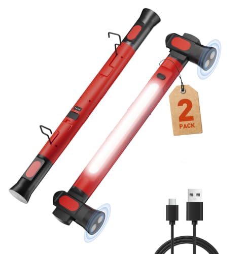 Under Hood Work Light Bar, 3000 Lumens LED, Magnetic Work Light with Hooks, 5200mAh Rechargeable Work Light for Car Repairing, Garage, Mechanic - 2 Pack, Red - color: Red