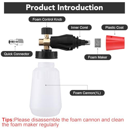 18-Pc Pressure Washer Accessory Kit with Foam Cannon, 5000 Psi | M22 14/15 Mm & 3/8 In Fit, 1/4 In Quick Connect, 6 Nozzle Tips, Brass/Stainless Steel, For Car, Siding, Gutter Cleaning - size: Extension Wands Kit