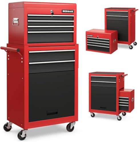 Goplus 6 Drawers Tool Chest, 2-in-1 Rolling Tool Box with Universal Lockable Wheels, Protective Liner, Detachable, Auto Lock, Metal Tool Storage Cart, Heavy Duty Tool Cabinet for Garage Shop - color: Red+black, style: 6 Drawers