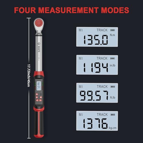 VANPO Digital Torque Wrench 1/2-Inch Drive 5-99.5 ft-lbs./6.8-135Nm, Electronic Torque Wrench with Preset Value, Buzzer and LED Notification, ±2% Accuracy for Moto, Car - size: 5-99.5 ft-lbs./6.8-135Nm