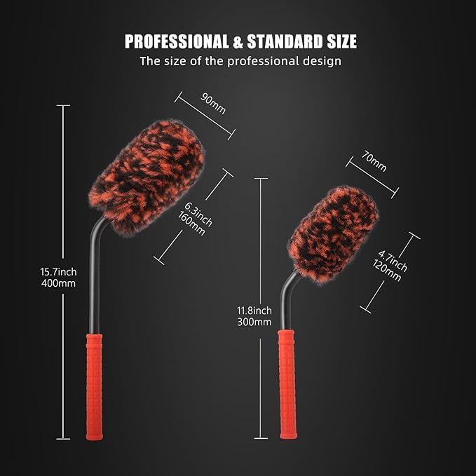 SPTA Angled Car Wheel Brush Set, 2Pcs Car Detailing Cleaning Brush Synthetic Wool Rim Cleaner Brush, Flat Spoke Brush, Metal Free Rim Tire Detail Brush, Remove Brake Dirt Behind Your Rim Accessories - color: 2pcs