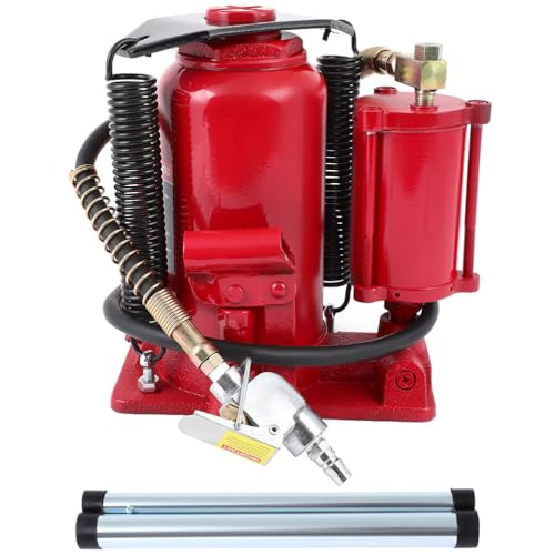 Pneumatic Air Hydraulic Bottle Jack with Manual Hand Pump 20 Ton (40 000 LBS) for Heavy Duty Auto Truck Travel Trailer Repair Lift Red Ideal for Car, Pickup, SUV, Industrial Engineering