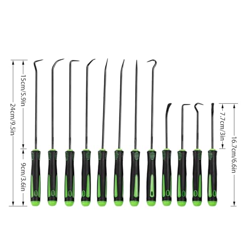 12Pcs Hook and Pick Tool Set, Professional Mechanic Tools | Long and Mini Precision Automotive Picks Kit for Car Auto Oil Seal/O-Ring Seal Gasket Pick Hooks Puller Remove (12Pcs)
