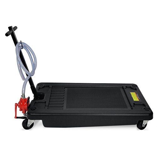 Stark USA 17 Gallon Low Profile Oil Drain Pan with Rotary Pump, Rolling Waste Oil Drain Tank on Casters, Heavy-Duty Portable Oil Recovery Container for Cars, Trucks, SUVs and Shop Equipment