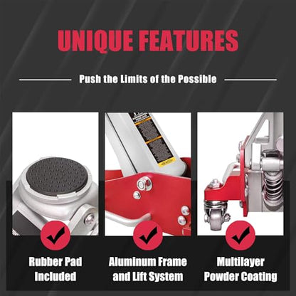 Big RED 1.5 Ton Floor Jack,Aluminum and Steel Hydraulic Low Profile Car Jack with Dual Piston Quick Lift Pump,Lightweight Racing Floor Jack for Vehicle,3,000 lb Capacity,Red,TAM815016LR - size: 1.5 Ton RED, style: Aluminum and Steel