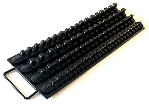 160pc SOCKET STORAGE TRAY RAIL RACK HOLDER SET 1/4 3/8 1/2 RED AND BLACK 17-1/2" LONG 6" WIDE 2 TRAYS