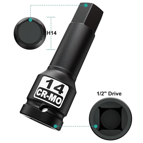 1/2" Drive 14 mm Hex Impact Bit Socket, H14 Allen Bit Socket, Metric, Cr-Mo Steel, Automotive Repair Industrial Maintenance and DIY Enthusiasts Alike - size: 1/2" H14 Deep
