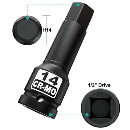 1/2" Drive 14 mm Hex Impact Bit Socket, H14 Allen Bit Socket, Metric, Cr-Mo Steel, Automotive Repair Industrial Maintenance and DIY Enthusiasts Alike - size: 1/2" H14 Deep