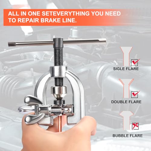 Brake Line Kit, 1/4" Brake Line Flaring Tool Kit, Copper Coated Brake Line (With 16 Fittings and 4 Threads Unions) and Double & Single Flare Tool (With Tube Cutter And 5 Adapters) - size: 1/4" Brake Line Kits