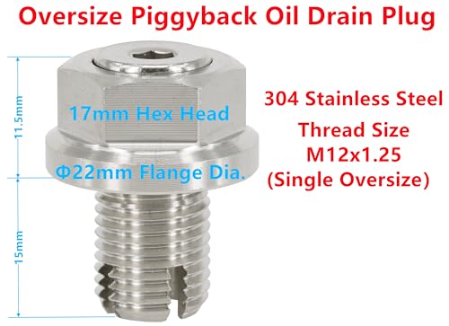 M12.1-1.25 x 15mm Oversize Piggyback Oil Drain Plug, Stainless Steel Self Tapping Oil Pan Thread Repair Kit - size: M12.1x1.25