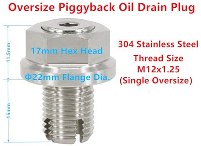 M12.1-1.25 x 15mm Oversize Piggyback Oil Drain Plug, Stainless Steel Self Tapping Oil Pan Thread Repair Kit - size: M12.1x1.25