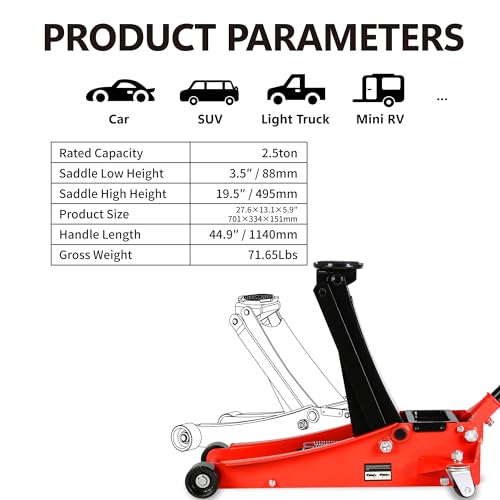 2.5 Ton Low Profile Floor Jack, Hydraulic Racing Floor Jack with Dual Pistons Quick Lift Pump for Sport Utility Vehicle, Lifting Range 3.5"-19.50" (2.5 Ton Lifting 3.5"-19.5") - size: 2.5 Ton Lifting 3.5"-19.5"